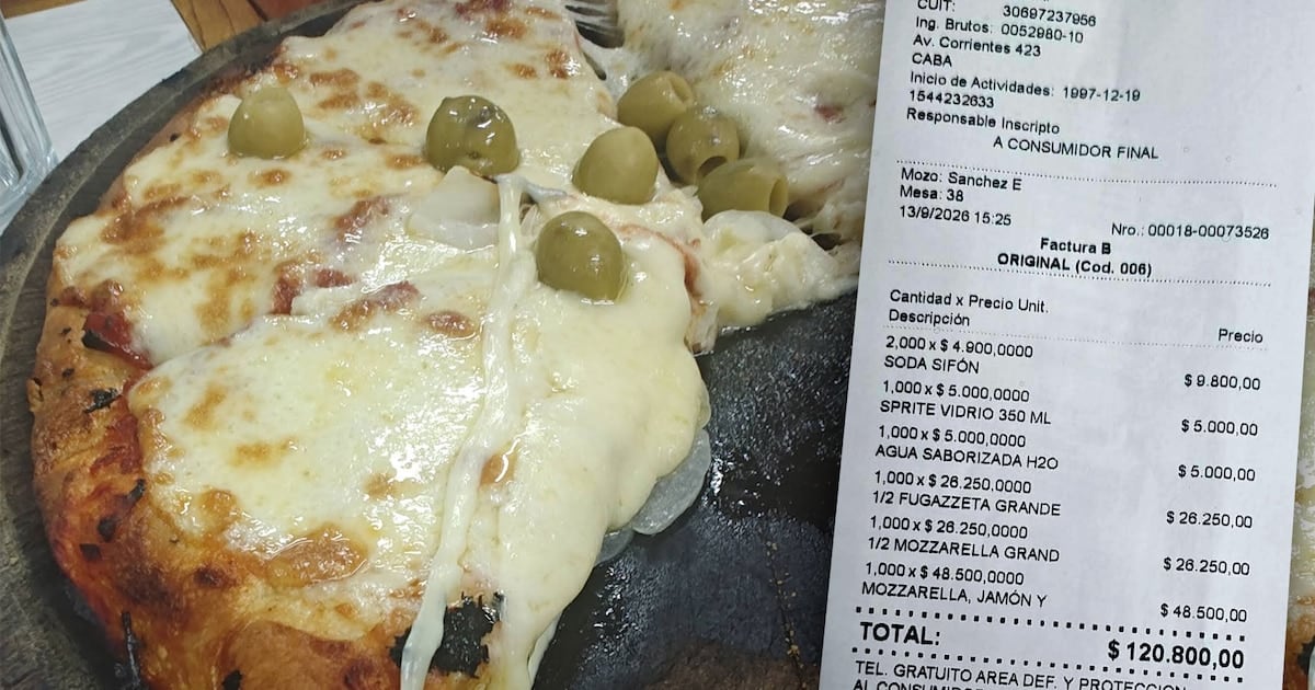 Una salida a El Cuartito en septiembre: $120.800 por pizzas y bebidas, sin precisar cubiertos